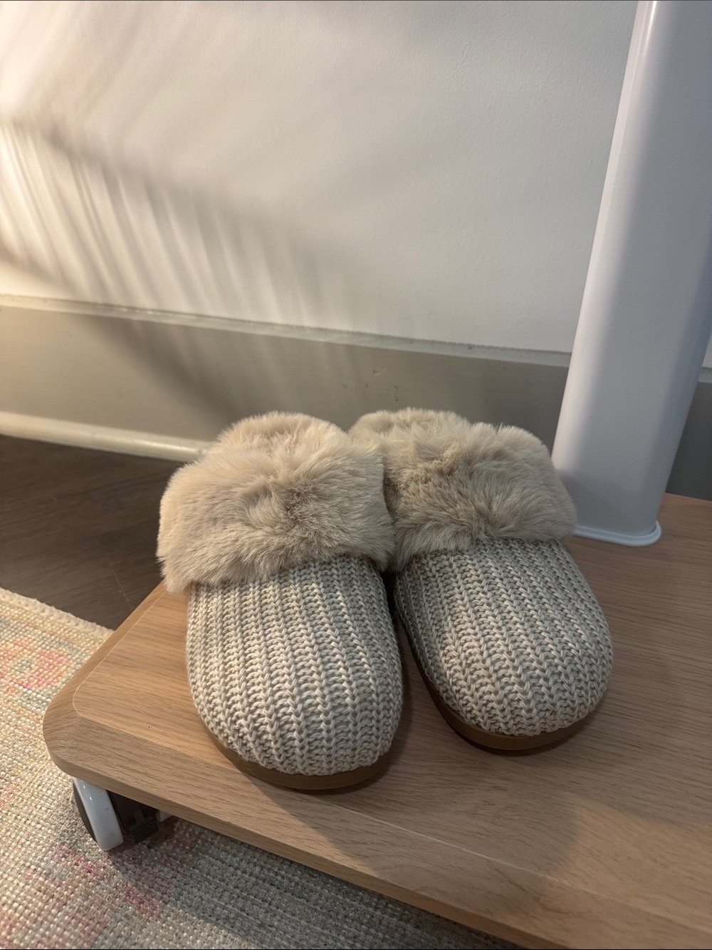 Dolce Vita Knit Faux-Fur Clog Slippers in Beige